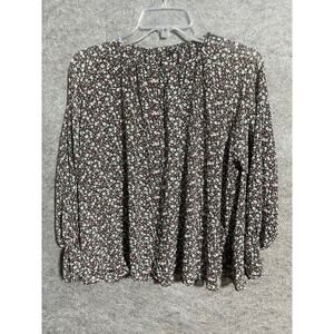 Uniqlo Blouse Women S Floral Bell Sleeve Keyhole Neck Sheer Lightweight Black